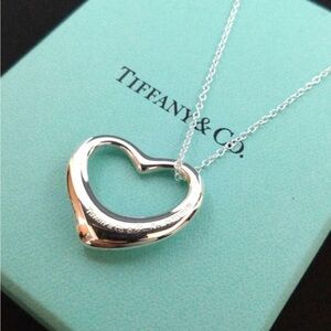 Tiffany & Co 💯% Auth Elsa Peretti Lrg Open Heart Necklace w/Pouch ✨EUC✨